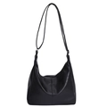 Klassieke zwarte PU-lederen hobo-tas met verticale stiksels en slanke schouderband - Zwart