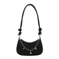 Black glitter crescent moon shoulder bag with silver star and pearl chain charms - Black