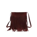 Sac seau élégant en daim bordeaux avec de longues franges et des détails métalliques - Sac Seau à Franges / Bordeaux