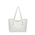 Large capacity white quilted tote bag with embossed pattern and metal rivets - No Pendant / White