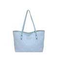 Light blue large capacity tote bag with quilted floral pattern and shoulder straps - No Pendant / Blue