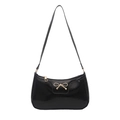 Sac sous le bras chic en similicuir noir brillant avec boucle en métal doré élégante - Noir