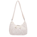 Beigefarbene Cord-Schultertasche mit rosa Schleifenmustern und verstellbarem Gurt - Rosa Schleife
