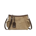 Minimalist khaki canvas commute bag with brown leather trim and adjustable strap - Khaki