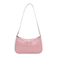 Pink patent leather underarm bag with a golden bow buckle and slim shoulder strap - Pink