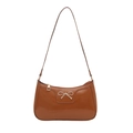 Chic caramel brown patent leather underarm bag with a golden bow and sleek finish - Dark Brown