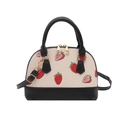 Fashionable strawberry print shell handbag with large capacity and contrast strap details - Black