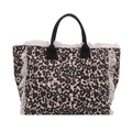 Bolso tote con estampado de leopardo, flecos blancos y asas negras de mujer - Estilo Simple