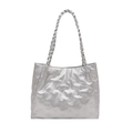 Silver metallic tote bag with bear embossed pattern and braided rope handles - Standard Type / Silver