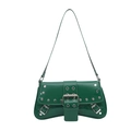 Fashionable green patent leather underarm bag with silver studs and Y2K aesthetic - Green