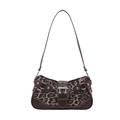 Retro oversized leopard print shoulder bag with brown leather trim and silver buckle - Leopard Coffee