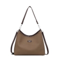 Sac seau en toile marron avec garniture en cuir et bandoulières réglables - Grand Marron sans Pendentif