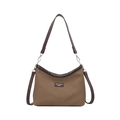 Sac seau en toile marron avec finitions en cuir et deux bandoulières pour épaule ou croisé - Petit Marron sans Pendentif