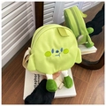 Close-up of a cute green cartoon canvas crossbody bag with delicate face embroidery - Green