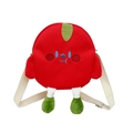Cute red apple-shaped plush crossbody bag with cartoon face and green leaf detail - Red
