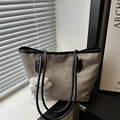 Retro grey canvas tote bag with black trim, long straps and cloud pendant for daily commute - Grey (With Pendant)