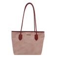 Minimalist pink contrast tote bag with red handles and gold metal accent in trapezoid shape - Pink