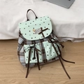 Damen Rucksack mit Karomuster in Mintgrün mit Sternenprint und brauner Schleifenverzierung - Mintgrün