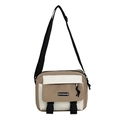 Retro messenger bag in khaki and beige patchwork with durable buckle closure - Khaki