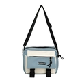 Retro messenger bag in light blue and beige contrast with adjustable black strap - With Pendant / Blue