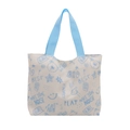 Graffiti canvas tote bag with blue handles and cartoon pattern on white background - Blue