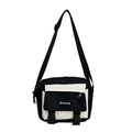 Retro messenger bag in black and white two-tone design with adjustable shoulder strap - With Pendant / Black