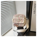 Sac bandoulière en velours côtelé crème avec motifs nœuds roses et sangle - Blanc
