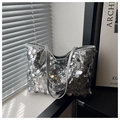 Fashionable silver sequin tote bag with sleek shoulder straps and reflective glitter surface - Silver