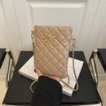 Sac bandoulière matelassé beige pour téléphone avec nœud doré et bandoulière chaîne - Kaki