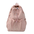 Sac à dos rose en nylon imperméable avec cordon de serrage pour étudiants à grande capacité - Sac Unique / Rose