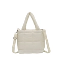 White quilted puffer handbag with detachable shoulder strap for winter fashion - White