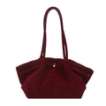 Minimalist burgundy velvet tote bag with gold buckle and long straps for women - Red