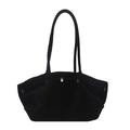 Minimalist black tote bag with matte suede texture and gold metal buckle detail - Black