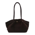Deep brown suede tote bag with slim shoulder straps and a gold rectangular buckle - Coffee