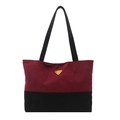 Retro color-block tote bag in maroon and black with gold triangle logo on white background - No Pendant / Red