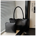 Black woven faux leather tote bag and matching zipper pouch in textured 2-piece set - Black