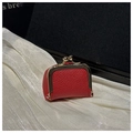 Mini red lychee pattern jewelry coin purse with vintage gold metal clasp closure - Red