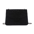 Sac bandoulière tendance à motif léopard noir avec chaîne en métal et rabat texturé - Noir