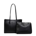 Ensemble cabas minimaliste en similicuir noir avec petite pochette assortie zippée - Noir