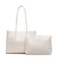 Grand sac cabas beige en cuir minimaliste avec pochette assortie et bandoulière - Blanc Cassé