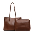 Ensemble sac cabas en cuir marron minimaliste avec pochette assortie pour le quotidien - Marron