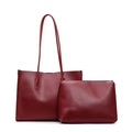Ensemble sac cabas 2 pièces bordeaux avec pochette assortie en similicuir lisse - Rouge