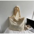 Minimalist beige canvas tote bag with heart embroidery for casual daily outings - Off White