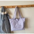 Large lavender purple canvas tote bag with heart embroidery and long shoulder straps - Purple