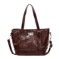Bolso tipo cubo minimalista de cuero marrón oscuro con hebilla plateada y bandolera - café