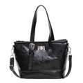 Bolso cubo negro brillante con hebilla plateada y correa de hombro desmontable - Negro