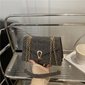 Retro grey leopard print crossbody bag with gold U-lock and chain strap for women - Gray