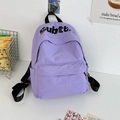 Zaino in nylon viola minimalista per donna con stampa di lettere e scomparti capienti - Viola