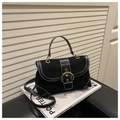Schwarze Retro Canvas Tasche mit goldener Schnalle und eleganten Lederbesätzen - Schwarz