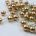 Macro detail of decorative gold berries with wire stems for Christmas DIY floral crafts - Extra Large (2CM Gold) / Gold